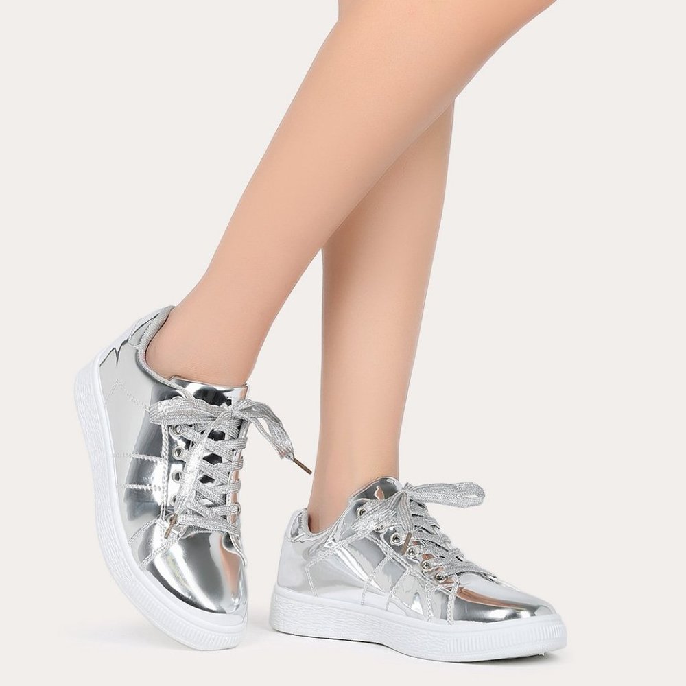 Mirror Metallic Lace Up Low Top Sneaker